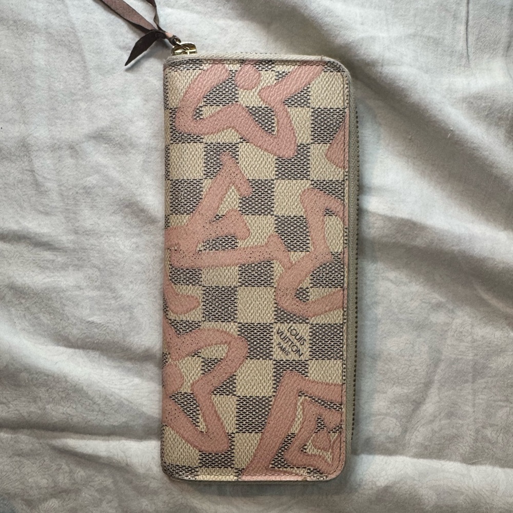Louis Vuitton Checkered Wallet with Pink Accents